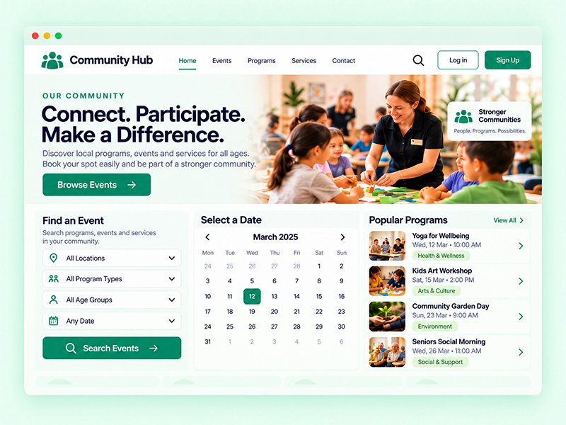 Placeholder screenshot of a community organisation's booking portal