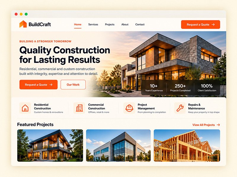 Placeholder screenshot of a construction company website