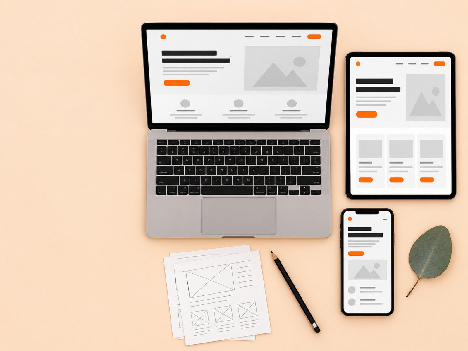 A laptop, tablet and phone displaying the same website design
